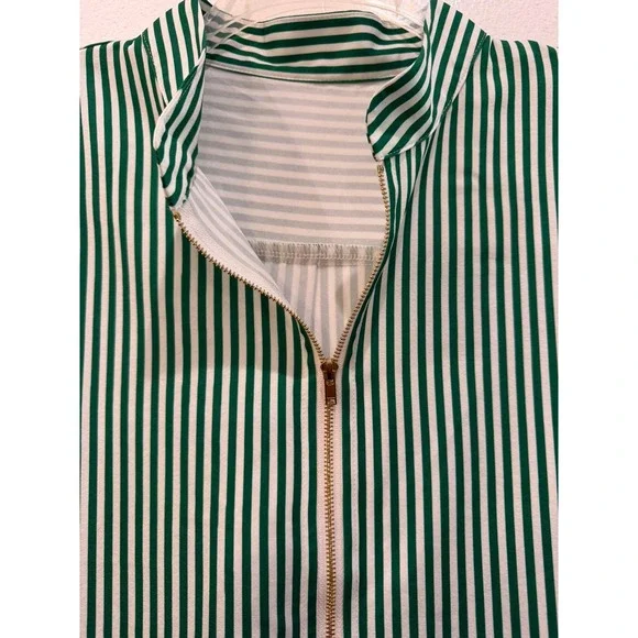 Unbranded Green White Striped Half Zip Short 1/2 Sleeve Tunic Blouse Womens 2XL - Picture 4 of 6